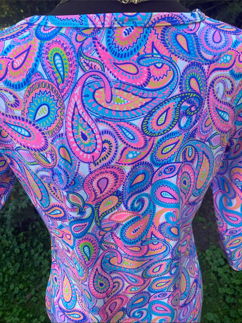 Lulu B stretch dress rounded collar vibrant paisley resort wrinkle free SPF - Picture 17 of 17